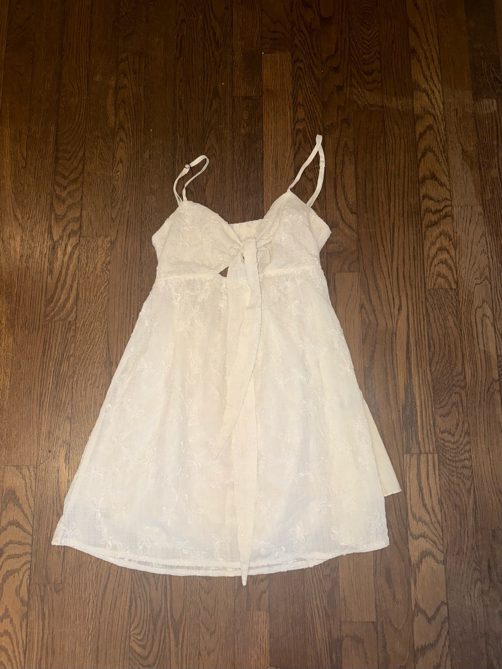 SHEIN White Eyelet Tie-Front Spaghetti Strap Dress